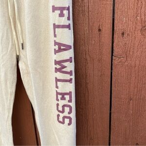 Cream Sweatpants with Purple 'FLAWLESS' Print